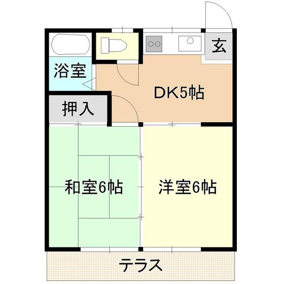 フラワーハイツ江戸崎 パート4(2DK/1階)の間取り写真