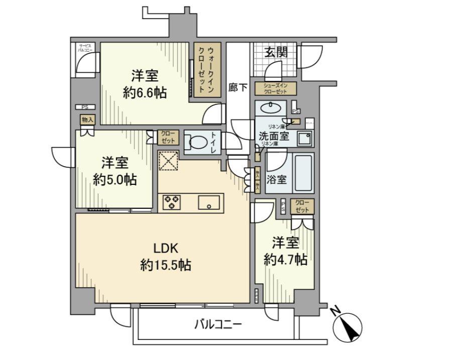 ピアース柿の木坂(3LDK/2階)の間取り写真