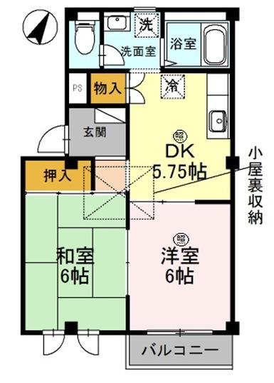 ローレルハイツI(2DK/1階)の間取り写真