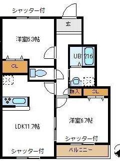 アンソレイユ(2LDK/1階)の間取り写真