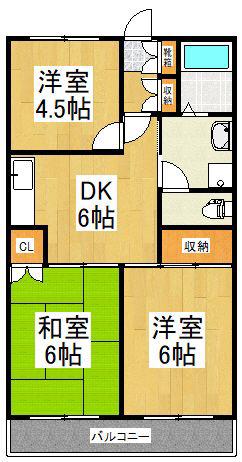 キャッスル向ヶ丘(3DK/1階)の間取り写真