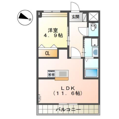 グランディール ホーク花畑(1LDK/1階)の間取り写真
