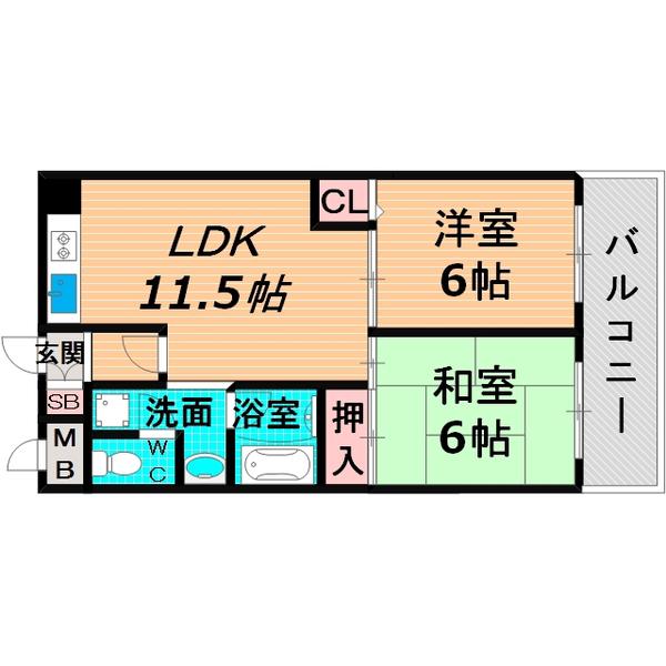 エバーグリーン旭(2LDK/7階)の間取り写真