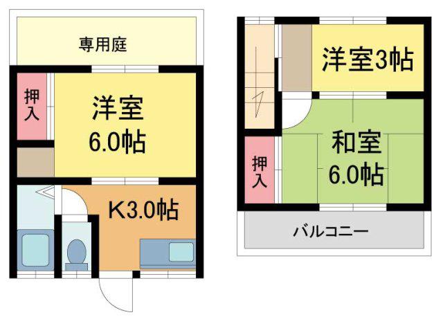 伸幸荘(3K/1階)の間取り写真