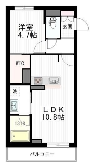 セントフルリール(1LDK/2階)の間取り写真