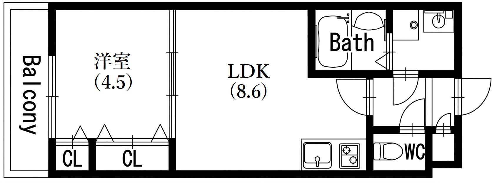 ジーメゾン駒ヶ林(1LDK/2階)の間取り写真