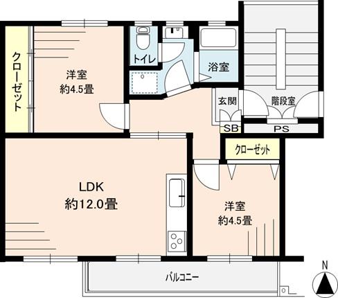 幸町西団地(2LDK/5階)の間取り写真