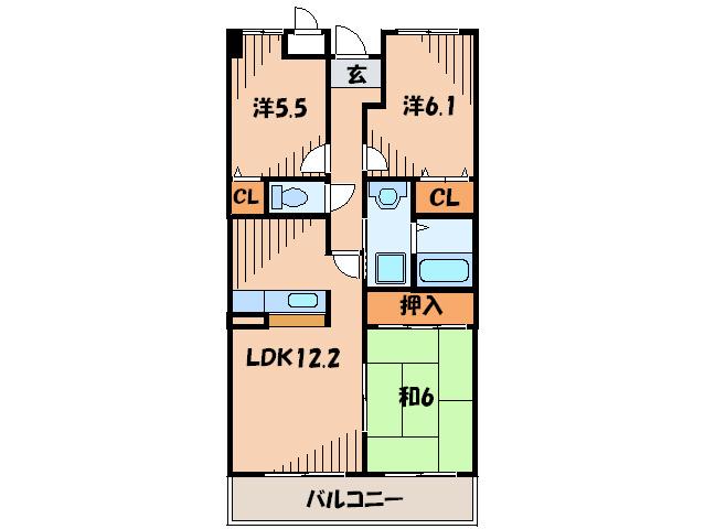 ウエストヒルズI(3LDK/2階)の間取り写真