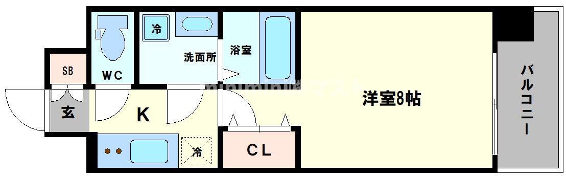 ワールドアイ難波南PORTA(1K/12階)の間取り写真