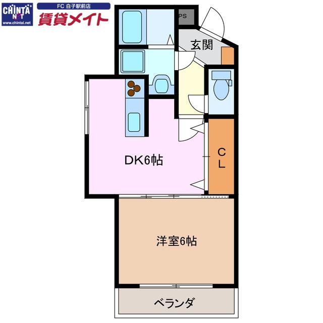 ウッドベルタワー(1DK/2階)の間取り写真