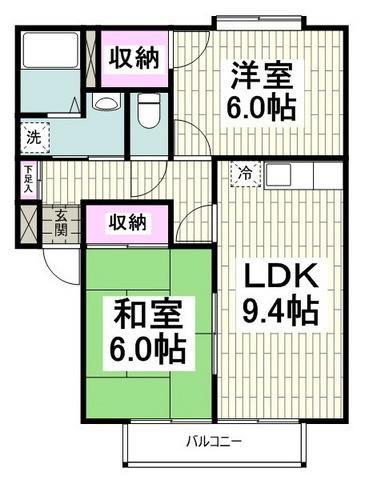 ウィンドワードII(2LDK/1階)の間取り写真