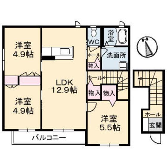 ル・シエル東川原 A棟(3LDK/2階)の間取り写真