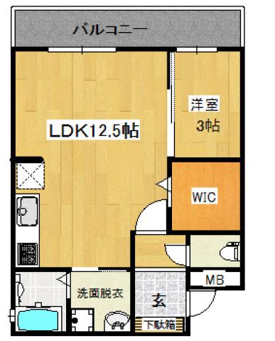 アドマス鶴原E棟(1LDK/3階)の間取り写真