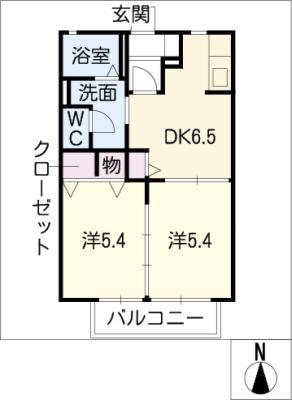 グランディール南新地D棟(2DK/1階)の間取り写真