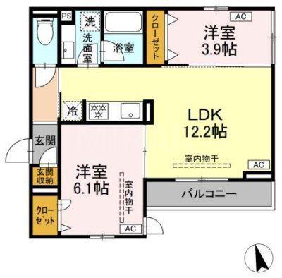 カルニュ(2LDK/2階)の間取り写真
