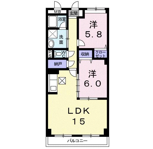 マーベラスコンドミニアム(2LDK/2階)の間取り写真
