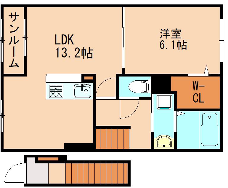 LOTUS I(1LDK/2階)の間取り写真