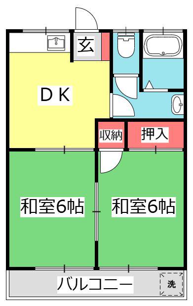 渡辺アパート(2DK/2階)の間取り写真