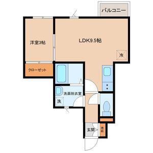 リヴェール上杉B(1LDK/1階)の間取り写真