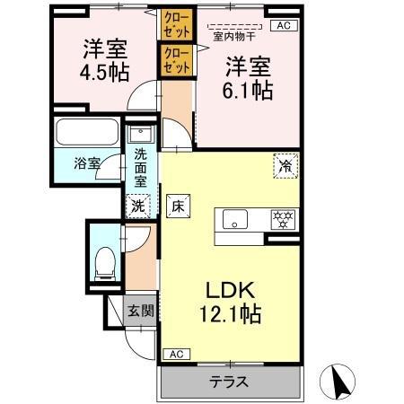 ヘリテージ・S(2LDK/1階)の間取り写真