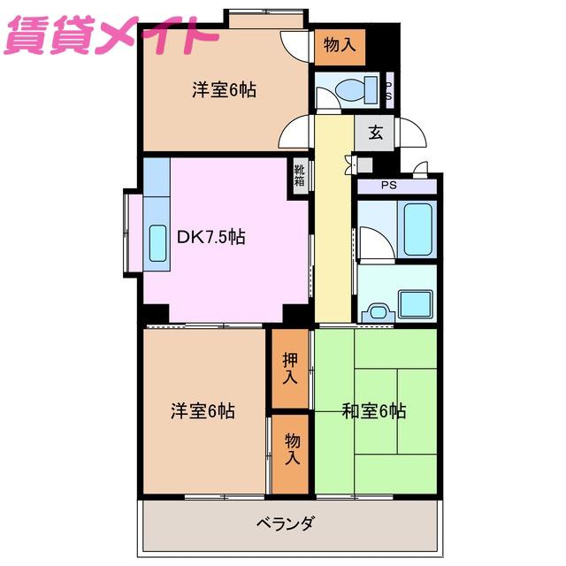 BRIGHTPLAZA B棟(3DK/3階)の間取り写真
