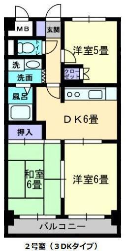 松島フラット(3DK/6階)の間取り写真