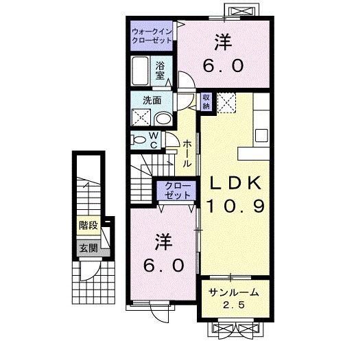 メディオ・ヴェルソA(2LDK/2階)の間取り写真