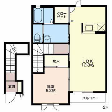 ルーチェB(1LDK/2階)の間取り写真