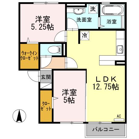 エトワール五位堂(2LDK/2階)の間取り写真