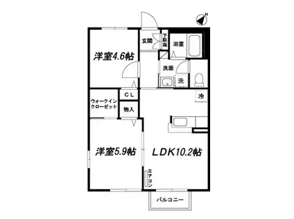 ヴェルデ仲町台A(2LDK/1階)の間取り写真