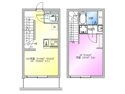 REBERTY鵜の木(1LDK/2階)の間取り写真