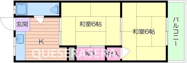 第1清涼マンション(2K/4階)の間取り写真
