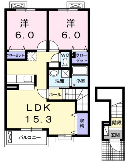 クレメント(2LDK/2階)の間取り写真