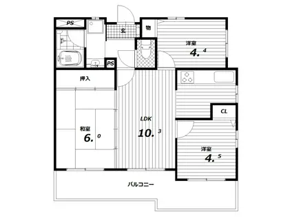 ワコーレプラージュ須磨(3LDK/3階)の間取り写真