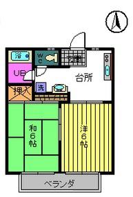ライトハウス(2DK/2階)の間取り写真