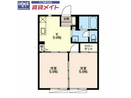 セゾンクレールF(2K/1階)の間取り写真