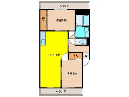 栄東ハイツ(2LDK/3階)の間取り写真