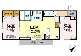 HOPE LODGE K(2LDK/3階)の間取り写真