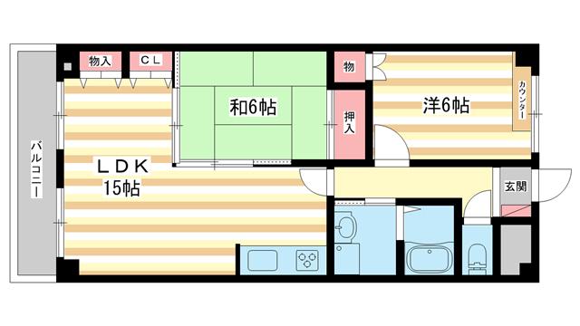 ベルデ帝塚山(2LDK/3階)の間取り写真