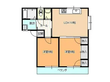 コーポラス榎I(2LDK/2階)の間取り写真