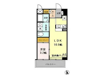 カーサコモダ新舞子B(1LDK/8階)の間取り写真