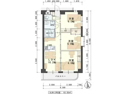 プリエ白鳥(3LDK/1階)の間取り写真
