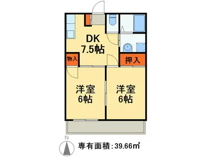 エミネンスコート(2DK/1階)の間取り写真