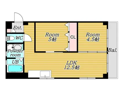 吉盛コーポ(2LDK/2階)の間取り写真