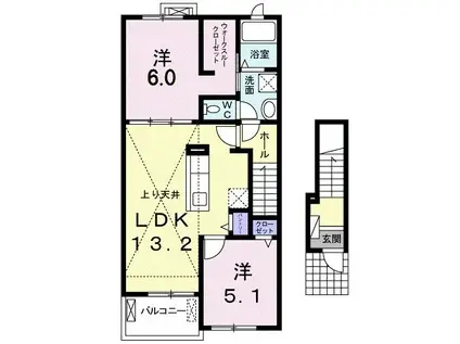 エレガント ヴェルスIII B(2LDK/2階)の間取り写真