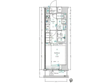 AXASレジデンス外苑(1K/2階)の間取り写真