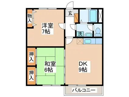レジデンス宮川2号館(2DK/2階)の間取り写真