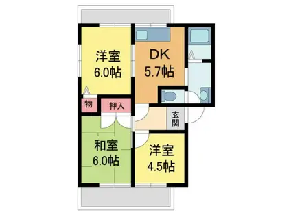 ディアス草香(3DK/1階)の間取り写真