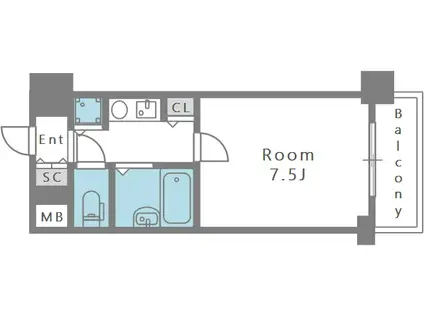 カーサ天神橋(1K/4階)の間取り写真