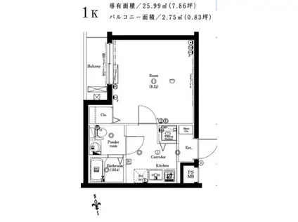 クレイシア西早稲田(1K/3階)の間取り写真